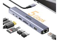 Biaze Hub USB-C 8 en 1 pour MacBook Pro avec adaptateur HDMI 4K, prend en charge la charge rapide PD 100 W, Ethernet 100 Mbps, 2 ports USB 3.0 et lecteur de carte SD/TF. Compatible avec MacBook et