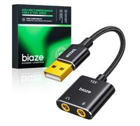 biaze Y23 Adaptateur audio USB vers jack 3,5 mm Carte son externe avec prise casque 3,5 mm et microphone TRS vers USB Compatible avec Windows, ordinateurs portables, ordinateurs de bureau, Windows