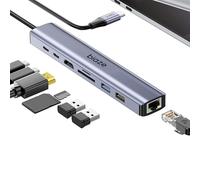 Biaze ZH367 Hub USB-C 8 en 1 pour MacBook Pro avec adaptateur HDMI 4K, prend en charge la charge rapide PD 100 W, Ethernet 100 Mbps, 2 ports USB 3.0 et lecteur de carte SD/TF. Compatible avec MacBook