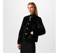 Biba Women's Clipped Collarless Long Sleeve Faux Fur Coat Noir 8 (XS) Female