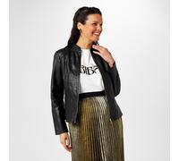 Biba Women's Neru Collar Leather Long Sleeve Leather Jacket Noir 10 (S) Female