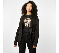 Biba Women's Waterfall Faux Suede Long Sleeve Overcoat Noir 10 (S) Female