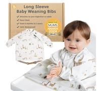 BIBaDO Bavoirs pour bébé avec manches - Bavoir de sevrage LED pour tout-petits et bébés - 6-36 mois, se fixe aux chaises hautes, poussettes, tables, Spaghetti Serengeti, taille unique