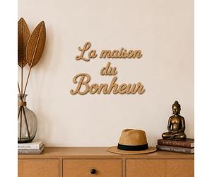 BIBAMBOIS Mots en bois La maison du Bonheur Décoration murale | Bois de hêtre naturel, 3 mm, Fabriqué en France