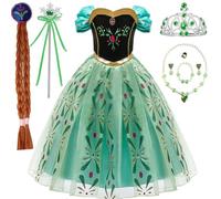 bibeikele Costume de princesse Anna pour filles avec baguette couronne, perruque, collier, 5 à 6 ans (FCF60-130)