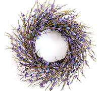 Bibelot Couronne de Fleurs de forsythia artificielles de 45,7 cm, Couronne Toute l'année pour Porte d'entrée, fenêtre de Mariage, décoration de Porte d'entrée d'intérieur (Violet, 45,7 cm)