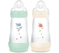 MAM Biberon Easy Start/Anti-Colique "Classique" - 260ml - Menthe + Coton - Tétine Débit 2 - X2