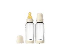 Biberon bébé - BIBS Verre - Embout rond - Caoutchouc naturel - 240 ml - Débit moyen - Ivory - Pack de 2