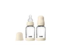 Biberon bébé - BIBS Verre - Embout rond - Silicone - 120 ml - Débit lent - Ivory - Pack de 2