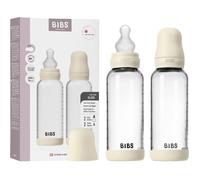 Biberon bébé - BIBS Verre - Embout rond - Silicone - 240 ml - Débit moyen - Ivory - Pack de 2