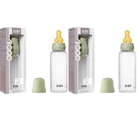 Biberon BIBS d’une capacité de 270 ml avec tétine en caoutchouc naturel - fonction anti-colique, sans bisphénol A, tétine ronde, débit moyen, convient aux nouveau-nés - Sage (Lot de 2)