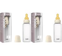 Biberon BIBS d’une capacité de 270 ml avec tétine en caoutchouc naturel - fonction anti-colique, sans bisphénol A, tétine ronde, débit moyen, convient aux nouveau-nés - Ivory (Lot de 2)