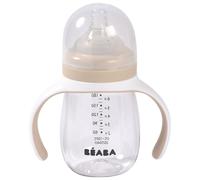 BÉABA, Biberon/Tasse d'apprentissage 2 en 1, Tasse Paille Enfant, 100% étanche, Anti-fuite, Facile à Ouvrir, Poignées amovibles, Tritan et Silicone, 210 ml, Argile