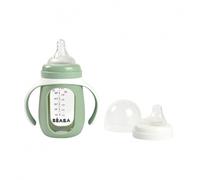 Béaba – Tasse/Biberon 2 en 1 en verre, housse silicone, 100% étanche, 210 ml – Vert sauge