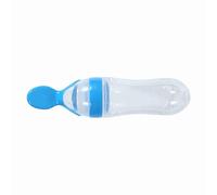Biberon en Silicone pour bébé avec Cuillère, Distributeur de Céréales pour Aliments Frais (BLUE)