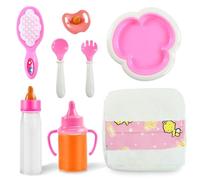 Biberon Magique Biberons pour Poupée, 8 Pièces Ensemble Accessoires Poupée avec Biberon Poupee Magique, Tétine, Assiette de Diner, Cuillère, Fourchette, Couche, peigne, Accessoires pour Bébé Jouet (B)