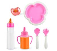 Biberon magique pour poupées, 6 accessoires pour poupées, téton, assiette, cuillère, fourchette, ensemble d'accessoires pour poupées, accessoires pour poupées, accessoires pour bébé, jouet (A)