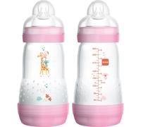 MAM Easy Start A138 Biberon anti-coliques breveté avec tétine en silicone SkinsoftTM ultra doux pour bébés à partir de 2 mois 2 unités Auto-stérilisation en 3 minutes Rose 260 ml