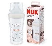 Biberon NUK Perfect Match | 3+ mois | S’adapte au palais de bébé | Contrôle de la température | Évent anti-coliques | 260 ml | Sans BPA | TÉTINE M en silicone | Arc-en-ciel