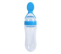 Biberon pour bébé, 1 Pc 90 ml Protable Silicone Biberon pour tout-petit avec cuillère Nourriture fraîche Céréales Squeeze Feeder(Bleu)