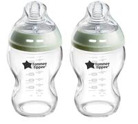 Biberons Tommee Tippee, Biberon en verre Anti-colique Natural Start, 250ml, tétine imitant la forme du sein pour prise en bouche naturelle, lot de 2