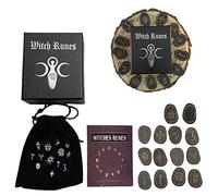 Bibest Gemstone Set, Bois Pierre Sac avec Ensemble de Mise en Page, Pierres de Divination Wicca, pour Divination, Voyance et Magie Noir