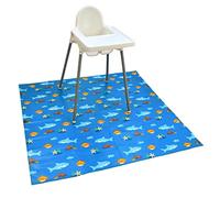 Bibetta Tapis de sol imperméable XL pour bébé, grand, facile à nettoyer, antidérapant - Tapis anti-éclaboussures pour enfants, sous les chaises hautes, nourrir (turquoise, créatures marines)