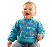 Bibetta Ultrabib - Bavoir de sevrage avec manches - Néoprène pour plus de confort - Bavoirs imperméables pour bébé avec poche ramasse - À enrouler et lavable en machine (poisson tropical)