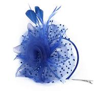 Bibi à clip pour femme - Accessoire de cheveux élégant - Filet à plumes - Pour mariage, course, enterrement de vie de jeune fille, goûter - Bleu - Taille unique