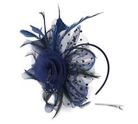 Bibi à clip pour femme - Accessoire de cheveux élégant - Filet à plumes - Pour mariage, course, enterrement de vie de jeune fille, goûter - Bleu marine - Taille unique