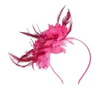 Bibi à plumes et perles en maille avec fleur - Serre-tête pour cocktail, fête, mariage - Accessoire pour cheveux - Rose vif