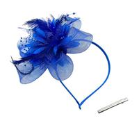 Bibi en épingle à cheveux avec perles et plumes pour femme - Voile de fleurs rétro - Accessoires pour cheveux - Bandeau de mariage - Course - Royal Ascot (bleu)