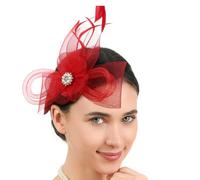 Bibi français à plumes avec fleur pour femme - Élégant - Pour thé, mariage, derby, cocktail, événement, photographie - Chapeau bibi pour femme, Rouge, Taille unique