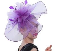 Bibi Mariage Femme Elégant Chapeau de Voilette Banquet Fascinator Hat Vintage Epingle à Cheveux Chic Coiffe de Mariée à Grande Fleur Serre-tête Béret de Derby Ascot pour Cocktail Eglise Funérailles