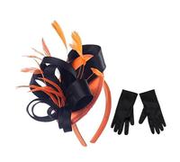 Bibi pour femme avec gants, bandeau à plumes florales, pour cocktail