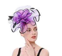 Bibi pour femme - Bandeau en maille - Plumes - Accessoire de carnaval - Élégante barrette à cheveux - Pour fête du thé - Pour filles et femmes (violet, taille unique)