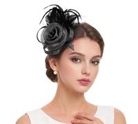 Bibi pour femme, bandeau fleur en maille avec clip, accessoire de cheveux vintage pour mariage, Ascot, cocktail, thé, église, mariée, femme (noir)