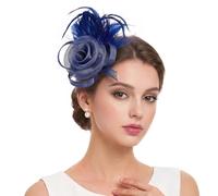 Bibi pour femme, bandeau fleur en maille avec clip, accessoire de cheveux vintage pour mariage, Ascot, cocktail, thé, église, mariée, femme (bleu marine)