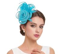 Bibi pour femme, bandeau fleur en maille avec clip, accessoire de cheveux vintage pour mariage, Ascot, cocktail, thé, église, mariée, femme (bleu)
