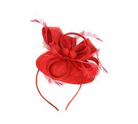 Bibi pour femme - Fleurs - Plumes - Clip - Bandeau à plumes - Accessoire de cheveux pour carnaval, église, mariage, cocktail, club, fascinators, cocktail, thé (rouge, taille unique)
