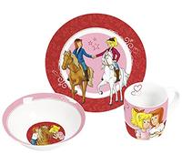 Bibi & Tina Vaisselle pour enfant 3 pièces en porcelaine, rouge, set de vaisselle, assiette, tasse, bol