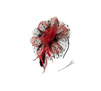 Bibi vintage en forme de plume pour femme - Style rétro - Accessoire de coiffure pour fête, course de chevaux - Noir + rouge