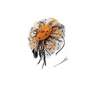 Bibi vintage en maille pour femme avec voile et fleur pour fête de mariage, club, courses de chevaux, événements Noir + orange
