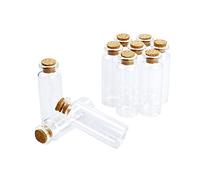 BiBiFly Lot de 10 mini bouteilles de 20 ml en verre avec bouchons en liège, bouteilles de vœux transparentes/mini fioles en liège/message en verre pour mariage, fêtes, loisirs créatifs, décoration