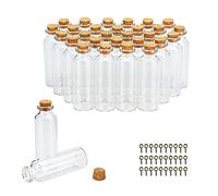 BiBiFly Lot de 30 mini flacons en verre de 30 ml avec bouchons en liège, bouteilles de souhaits transparentes, mini fioles en liège, décoration, etc