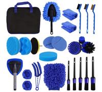 BIBIRE 26 pièces Kit Nettoyage Voiture pour l'intérieur et l'extérieur, Professionnel Kit de Brosse Nettoyage Voiture, Chiffons en Microfibre, Éponges de Polissage