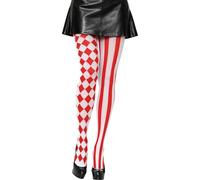BIBITI Costume de clown pour femme - Cirque Arlequin noir et blanc - Accessoires pantomime - Collants rouge - Costume de carnaval - Bas longs pour femme (120 cm, rouge)