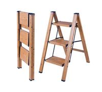 BIBKOKE Escabeau Pliable à 3 marches en Aluminium Finition Grain de Bois, trépied antidérapant, Portable, Robuste pour la Maison et la Cuisine, Le Bureau, 150 kg