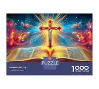 Bible et Croix Jeu De Puzzle Croix de Jésus et Bible Ouverte 1000 Pcs Papier Résistant pour La Famille Coupe Précise Activité Parent-Enfant Cadeau D’Anniversaire Haute Qualité 38x26cm/1000pcs