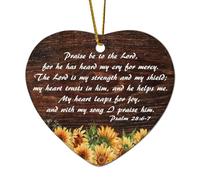 Bible Heart Décorations de Noël en céramique Psaume 28:6 7 Praise Be to The Lord, Heard My Cry Strength Shield; My Heart Trusts in Him Décorations pour sapin de Noël, souvenir du Nouvel An
